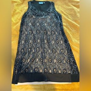 blue sheer lace dress with nude color slip attached size M by simply Vera wang